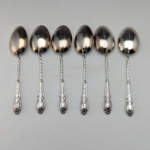 1908年 英国アンティーク 純銀製ティースプーン6本セット ケース入り William Devenport